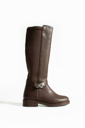 Kadın Uzun Çizme Tokalı Fermualı Streç Konçlu Diz Altı