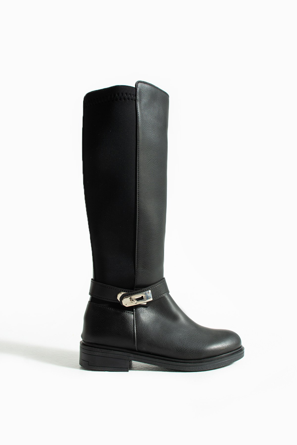 Kadın Uzun Çizme Tokalı Fermualı Streç Konçlu Diz Altı