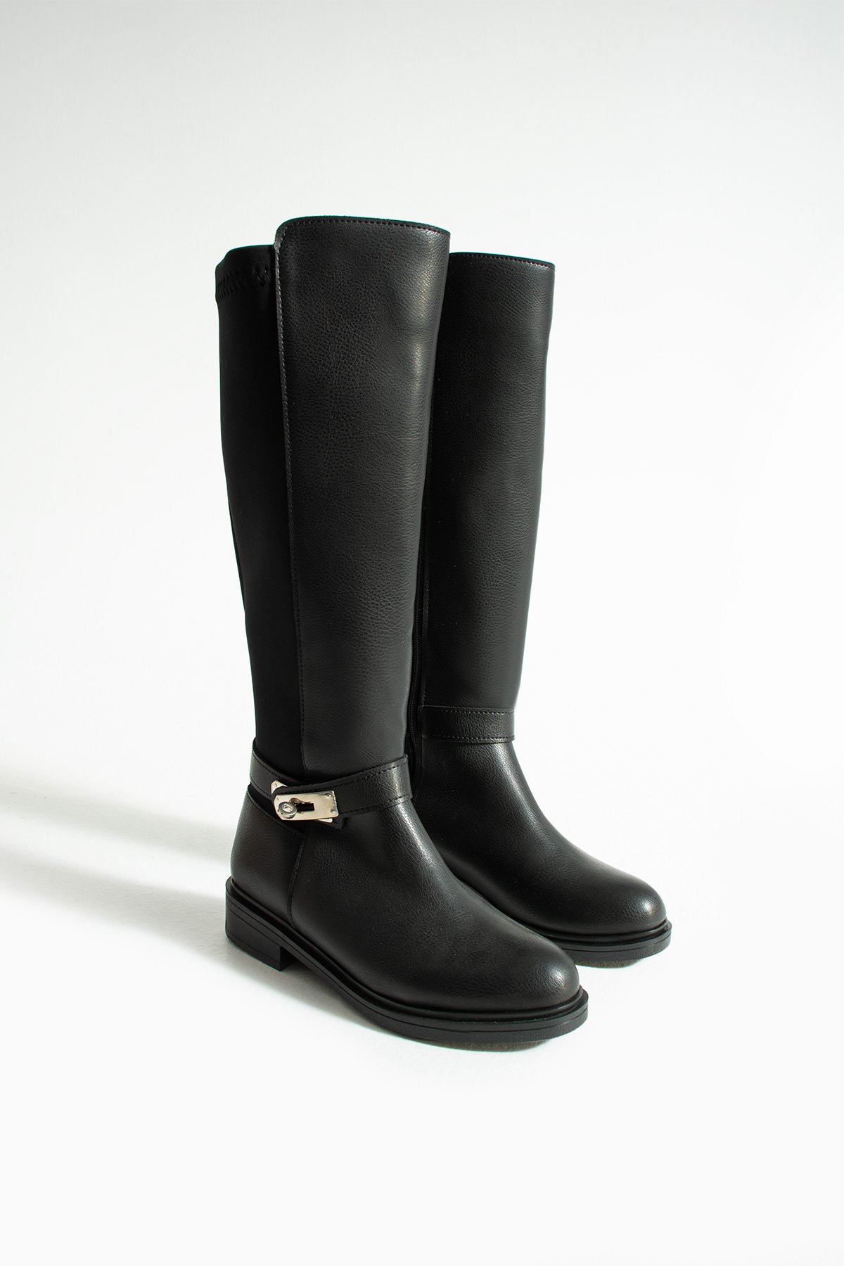 Kadın Uzun Çizme Tokalı Fermualı Streç Konçlu Diz Altı - Görsel 2